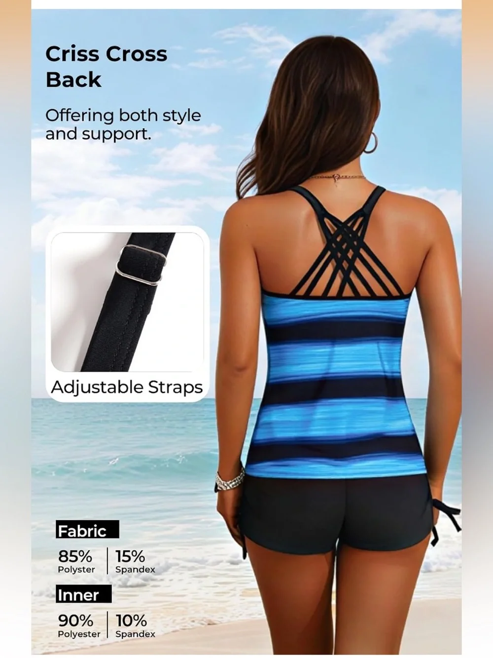 Tankini Swimsuit Athletic Two Piece Tummy Control W/Shorts Modest Tank Top XL